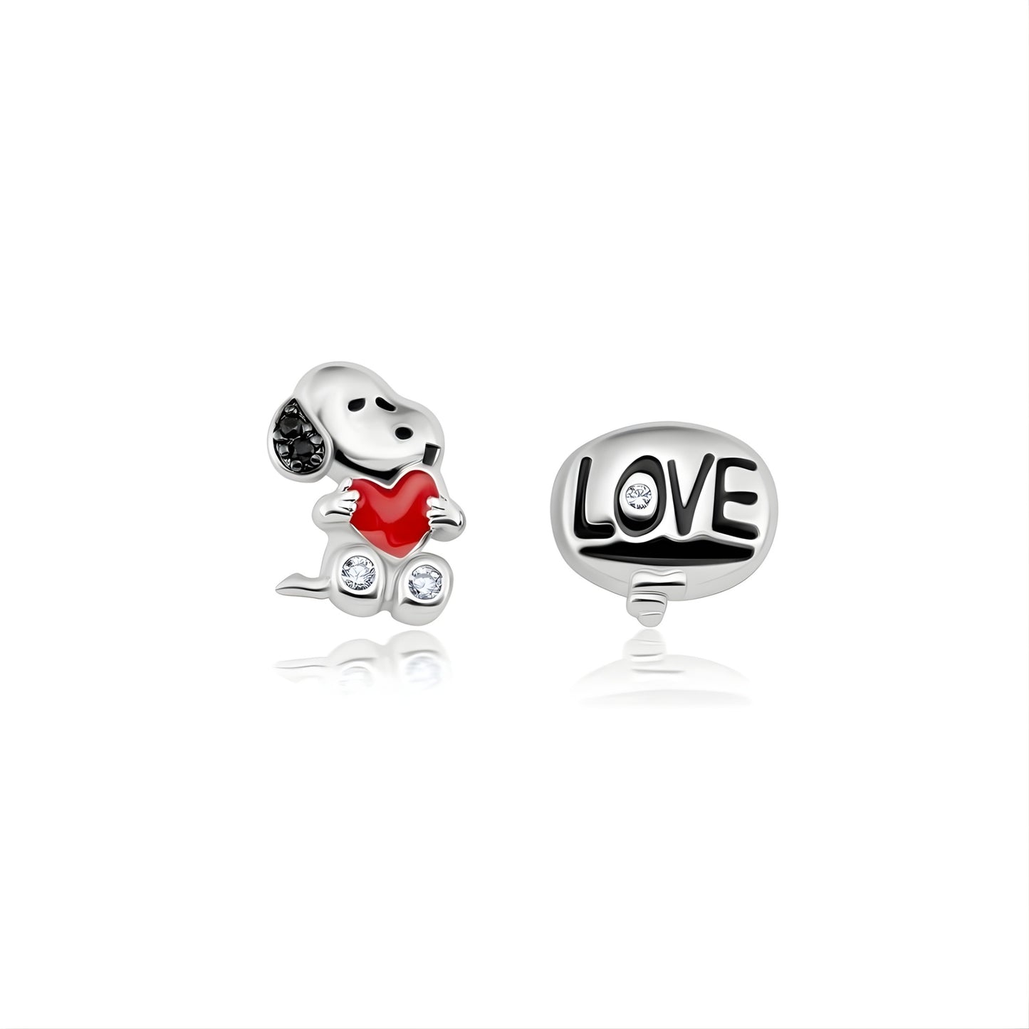 Peanuts x Crislu Snoopy Love Dangle Earrings with Pure Platinum Finish