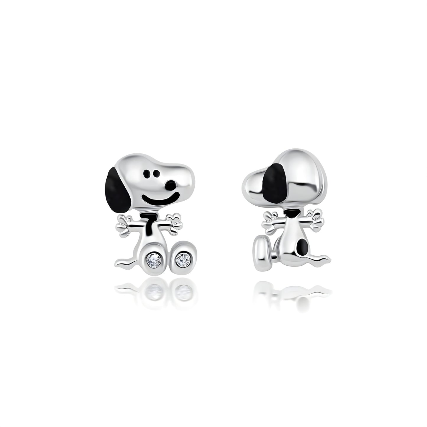Peanuts x Crislu Snoopy Front and Back Platinum Finished Earrings
