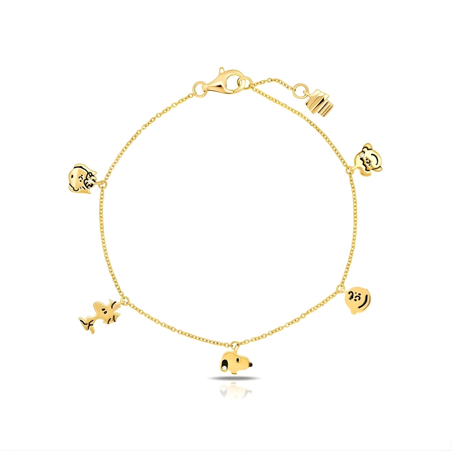 Peanuts x Crislu Snoopy & the Gang Gold-Finished Charm Bracelet showing multiple character charms