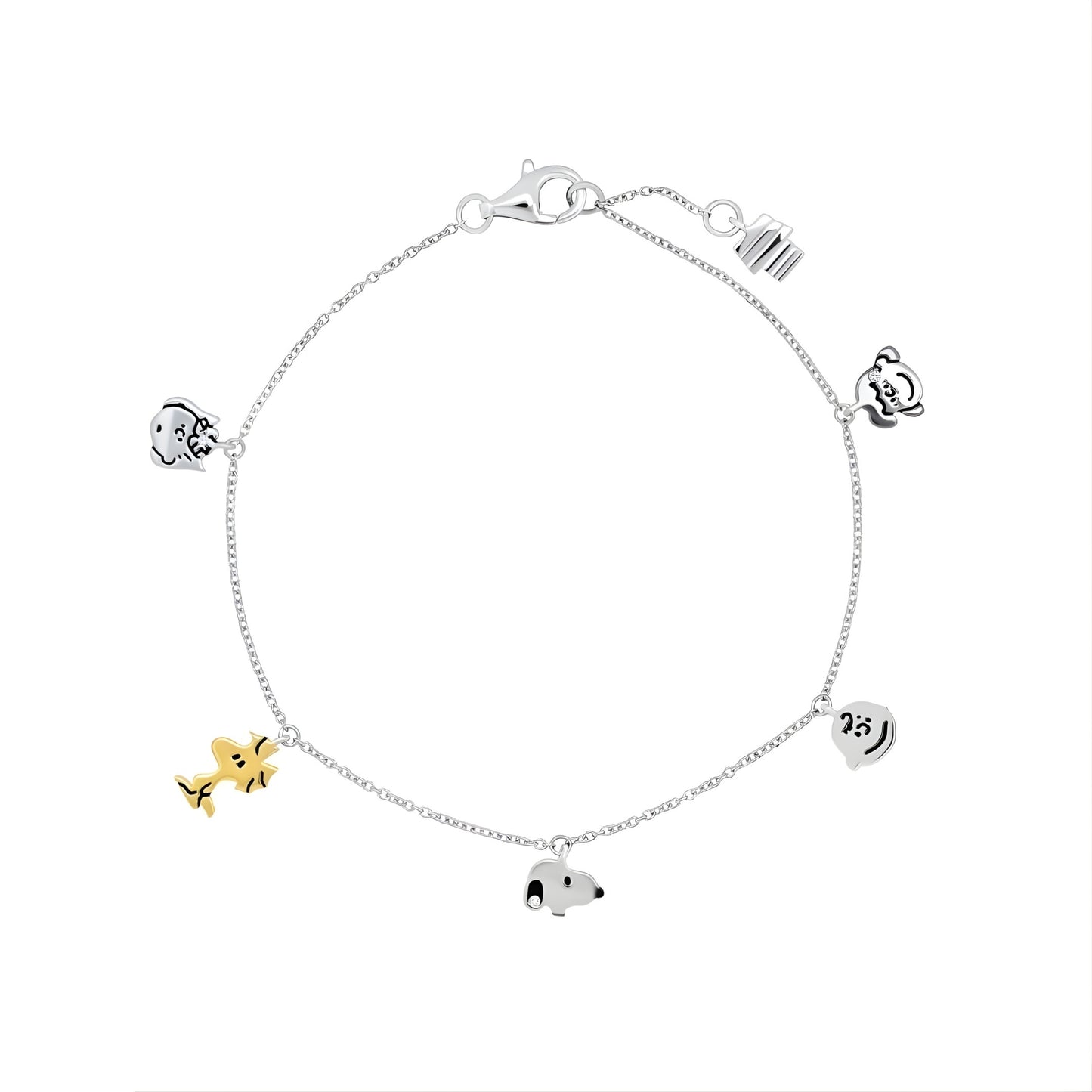 Snoopy and gang platinum charm bracelet jewelry