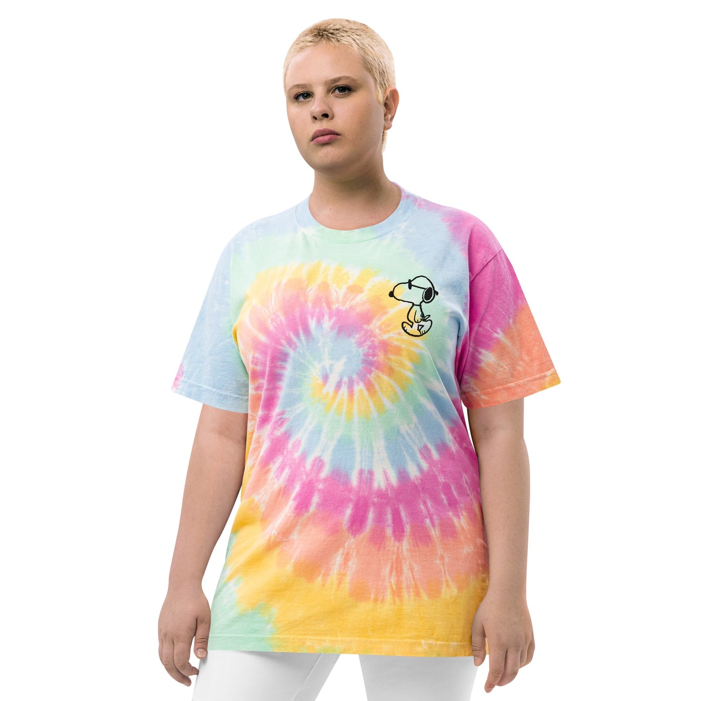 Peanuts Joe Cool Embroidered Oversized Tie-Dye T-Shirt