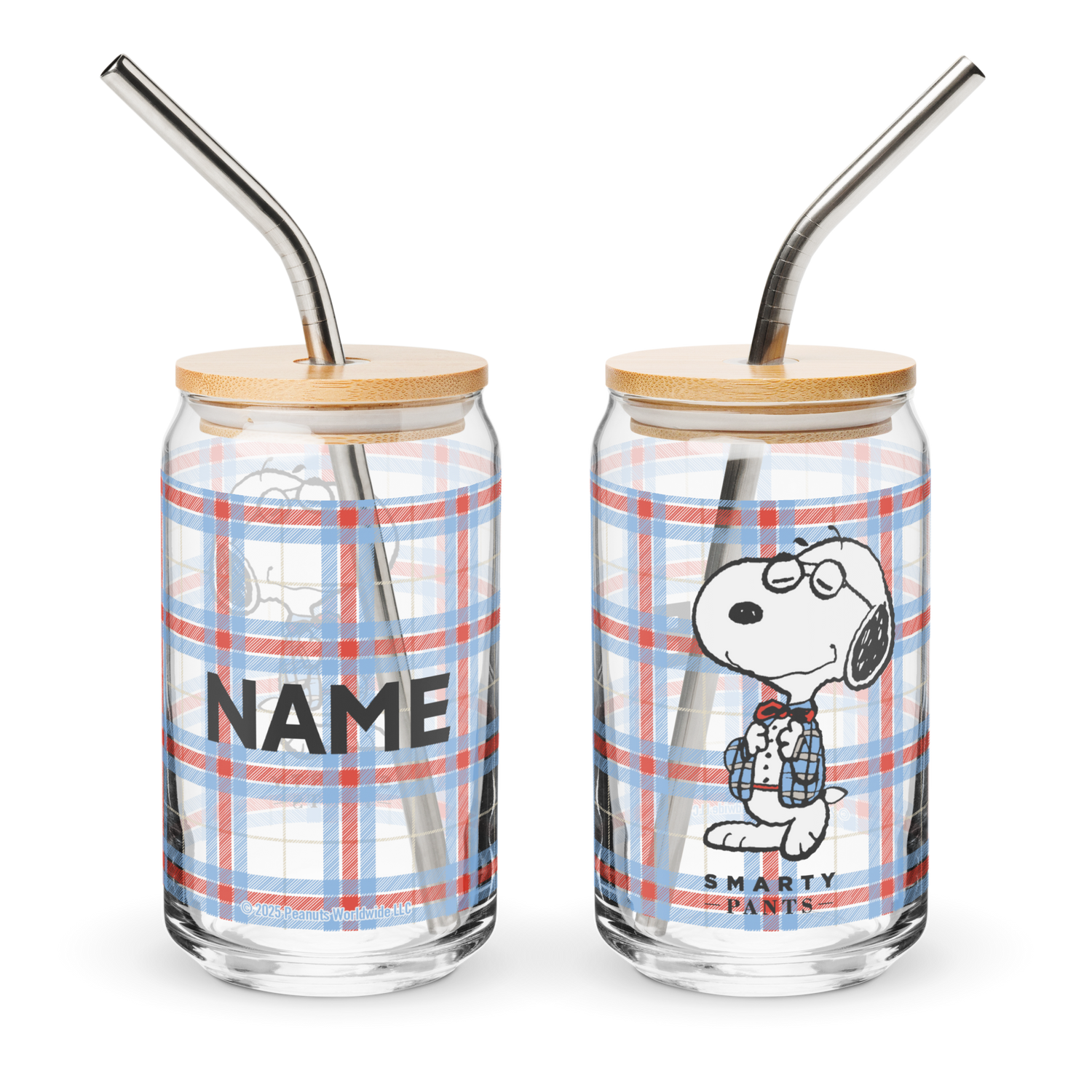 Peanuts Smarty Pants Personalized Face Can-Shaped Glass