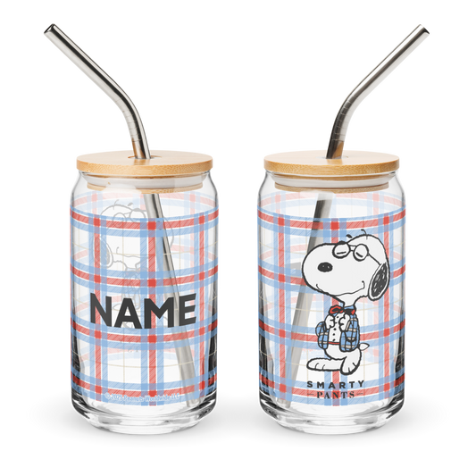 Peanuts Smarty Pants Personalized Face Can-Shaped Glass-0