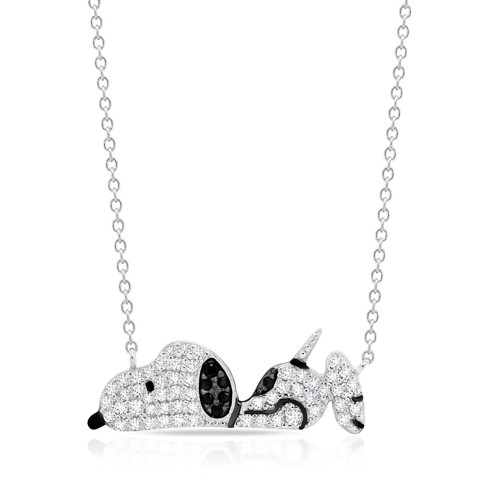 Peanuts Snoopy Laying Down Sterling Silver Necklace Finished in Pure Platinum