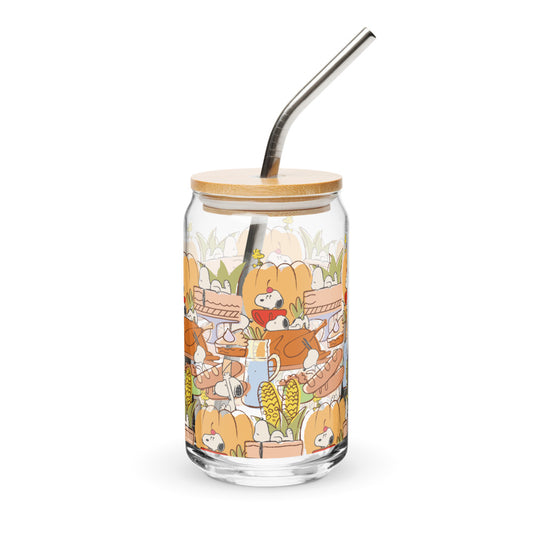 Peanuts Thanksgiving Can Glass With Lid And Straw-4