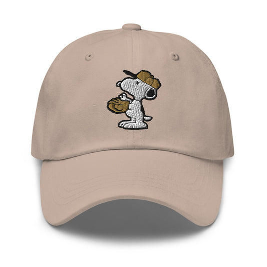 Peanuts Snoopy Baseball Embroidered Classic Dad Hat Stone-0
