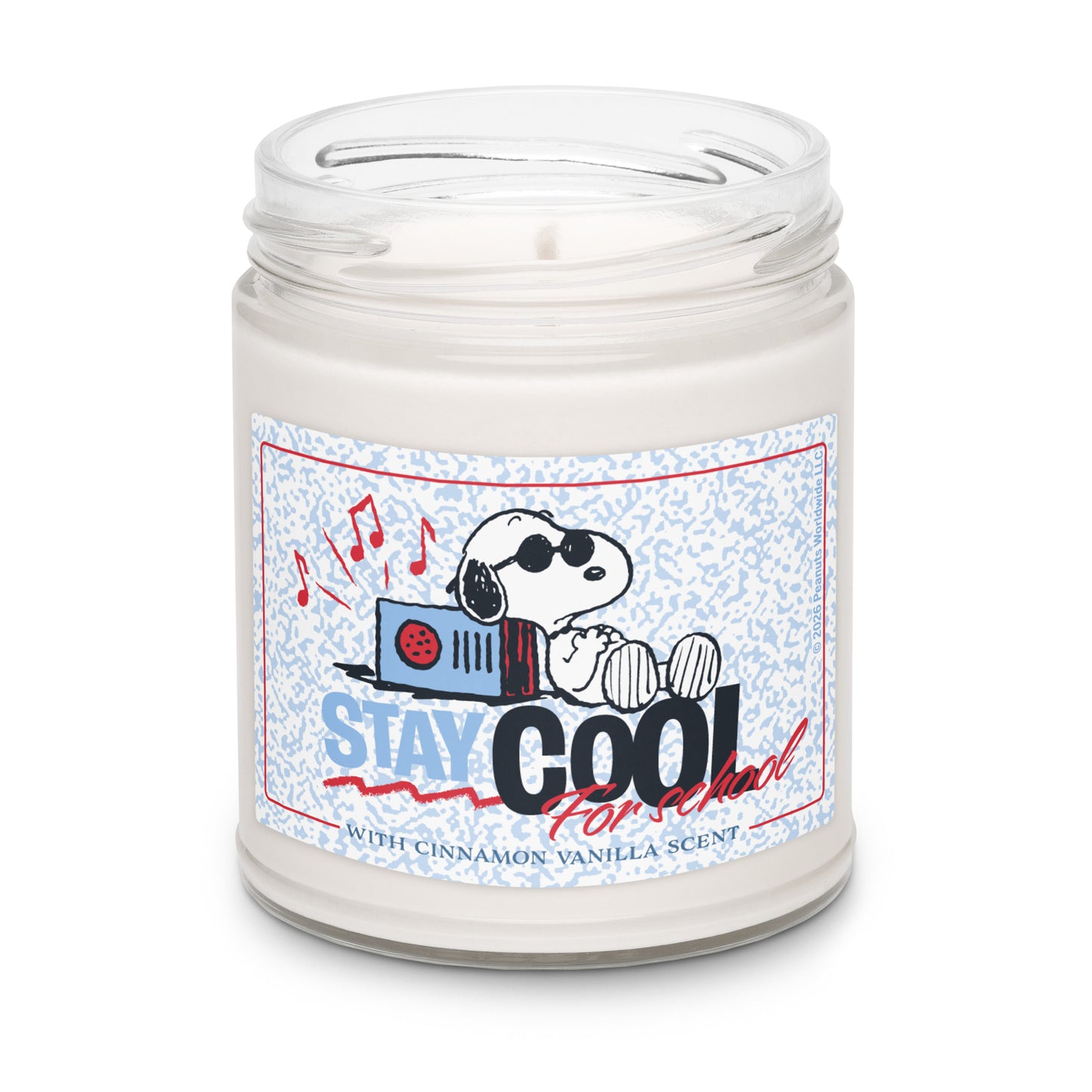 Official Peanuts 9oz jar candle with school theme design