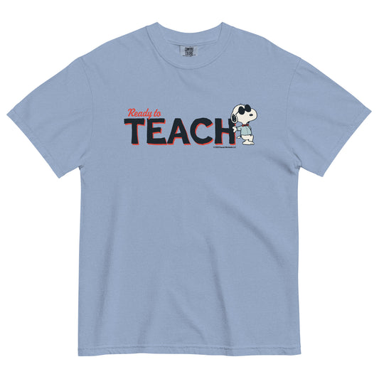 Front view of Peanuts Ready to Teach Heavyweight T-Shirt in White