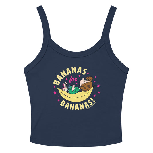 Peanuts Bananas For Bananas Women's Micro-Rib Tank Top Solid Navy Blend-0