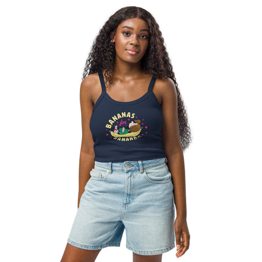 Peanuts Bananas For Bananas Women's Micro-Rib Tank Top Solid Navy Blend-1