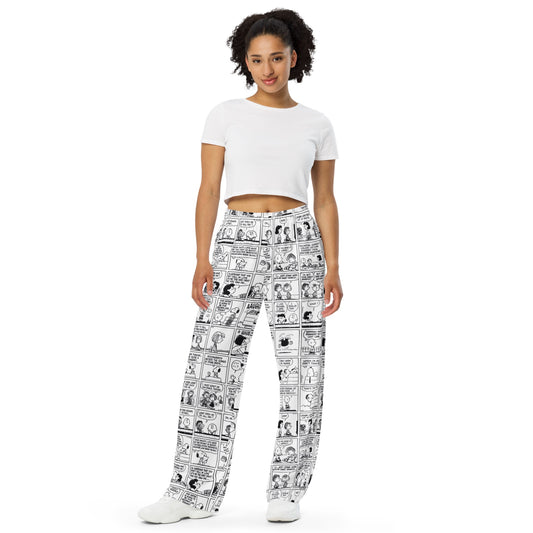 Comic Stripes Black and White Adult Wide Leg Pants-4