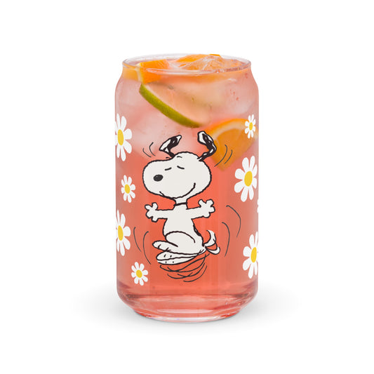 Snoopy and Woodstock with Flowers Personalized Can Shaped Glass-2