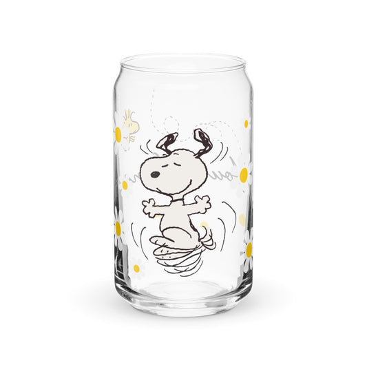 Snoopy and Woodstock with Flowers Personalized Can Shaped Glass-0
