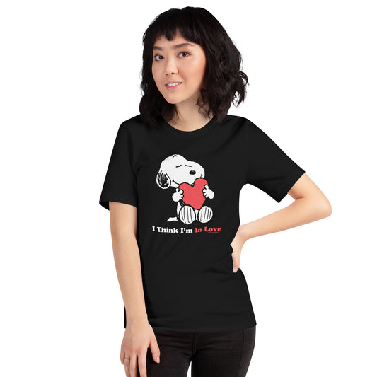 Snoopy I Think I'm In Love Adult T-Shirt-2