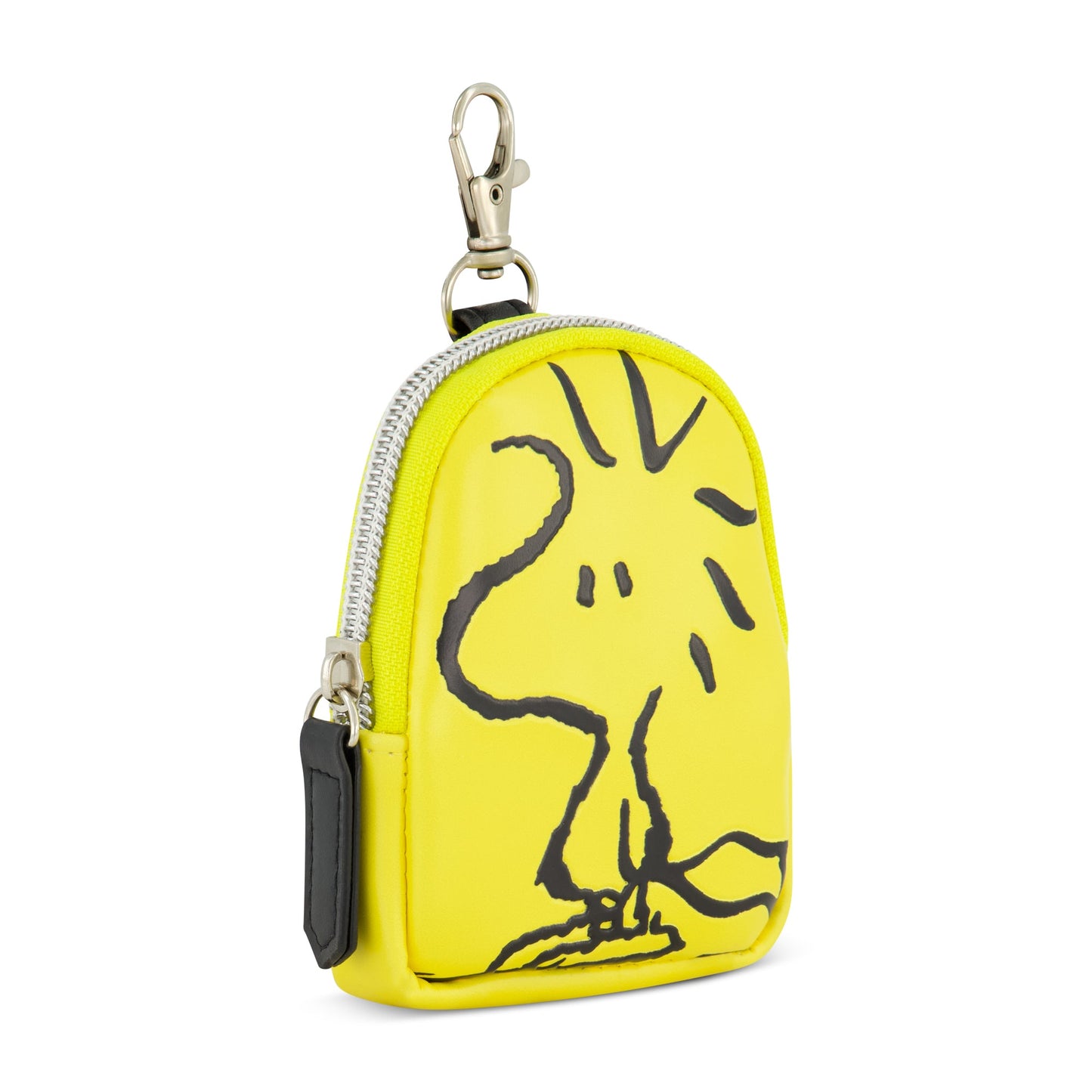 Back view of the yellow Peanuts coin purse showing the clean, durable construction.