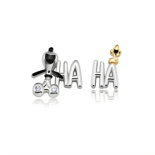 Peanuts x Crislu Snoopy and Woodstock Ha Ha earrings in pure platinum finish-0