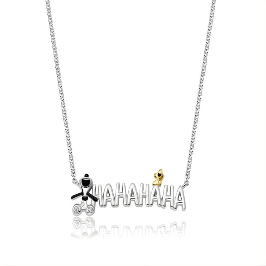 Peanuts x Crislu Snoopy and Woodstock laughing platinum necklace pendant on a silver chain-0