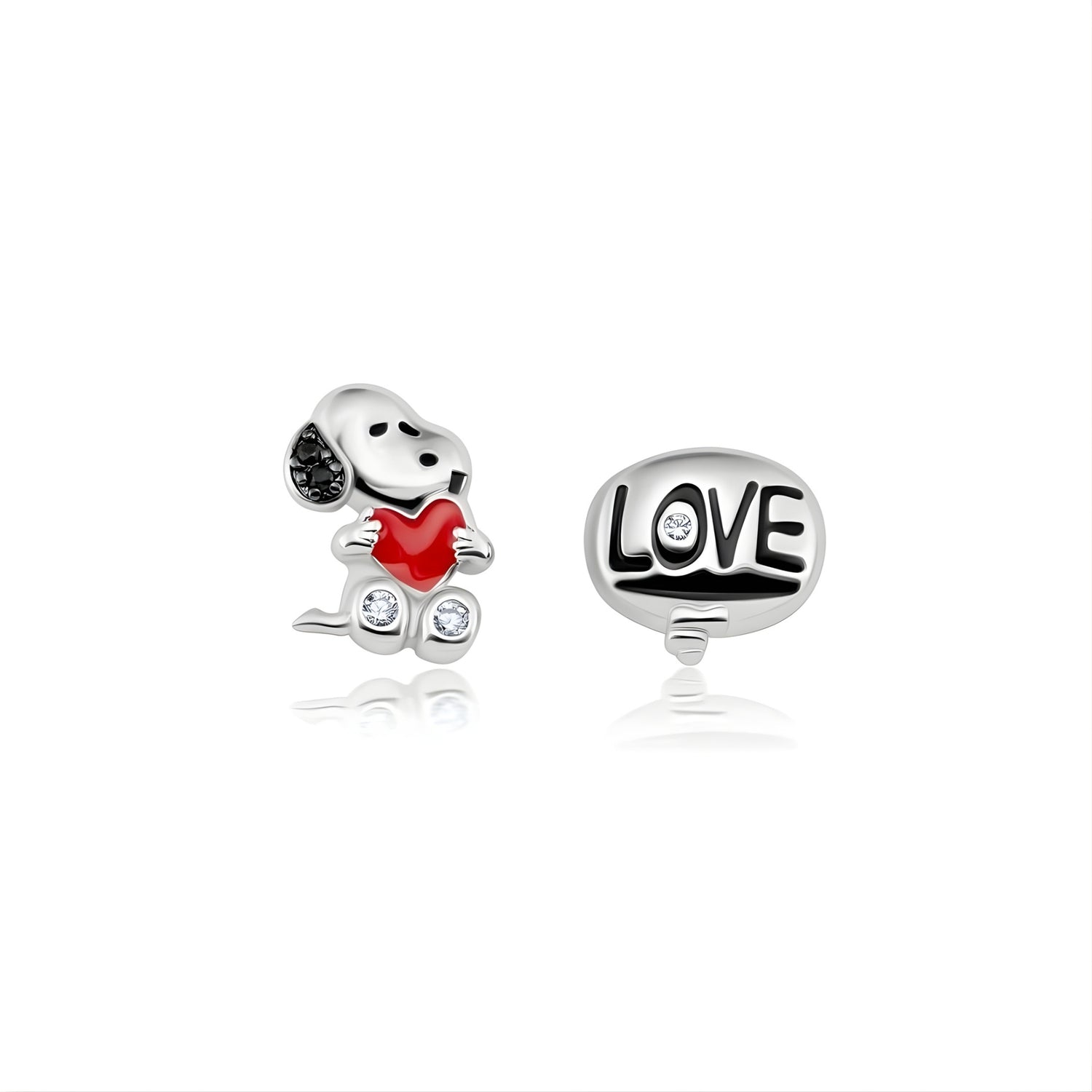 Peanuts x Crislu Snoopy Love Dangle Earrings with Pure Platinum Finish