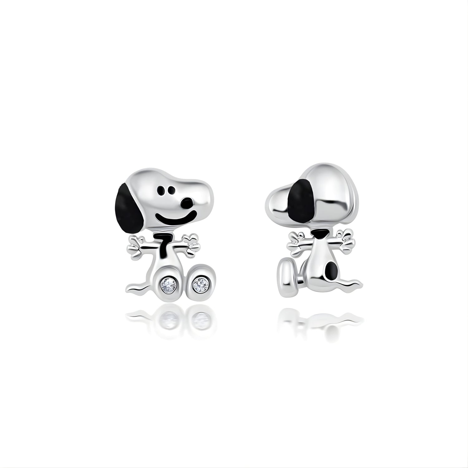 Peanuts x Crislu Snoopy Front and Back Platinum Finished Earrings