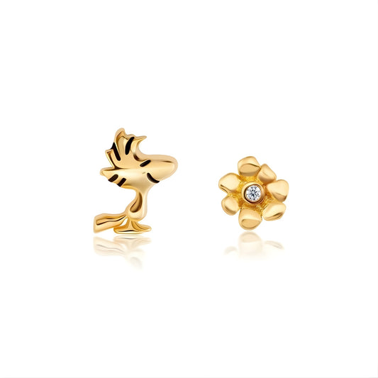 Peanuts x Crislu Woodstock and Flower 18kt Yellow Gold Finished Earrings-0