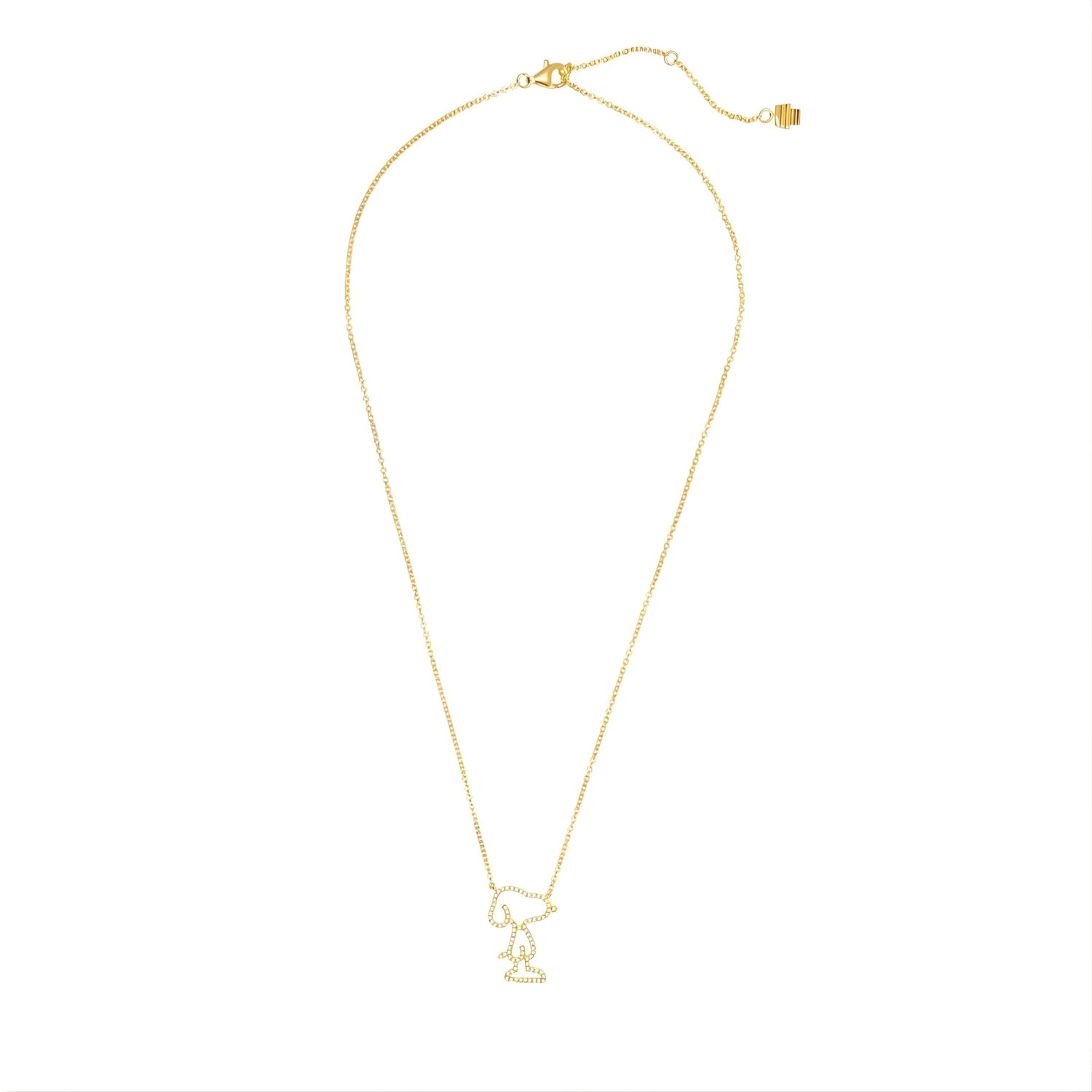 Snoopy silhouette gold finished jewelry close up