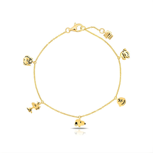 Peanuts x Crislu Snoopy & the Gang Gold-Finished Charm Bracelet showing multiple character charms-0