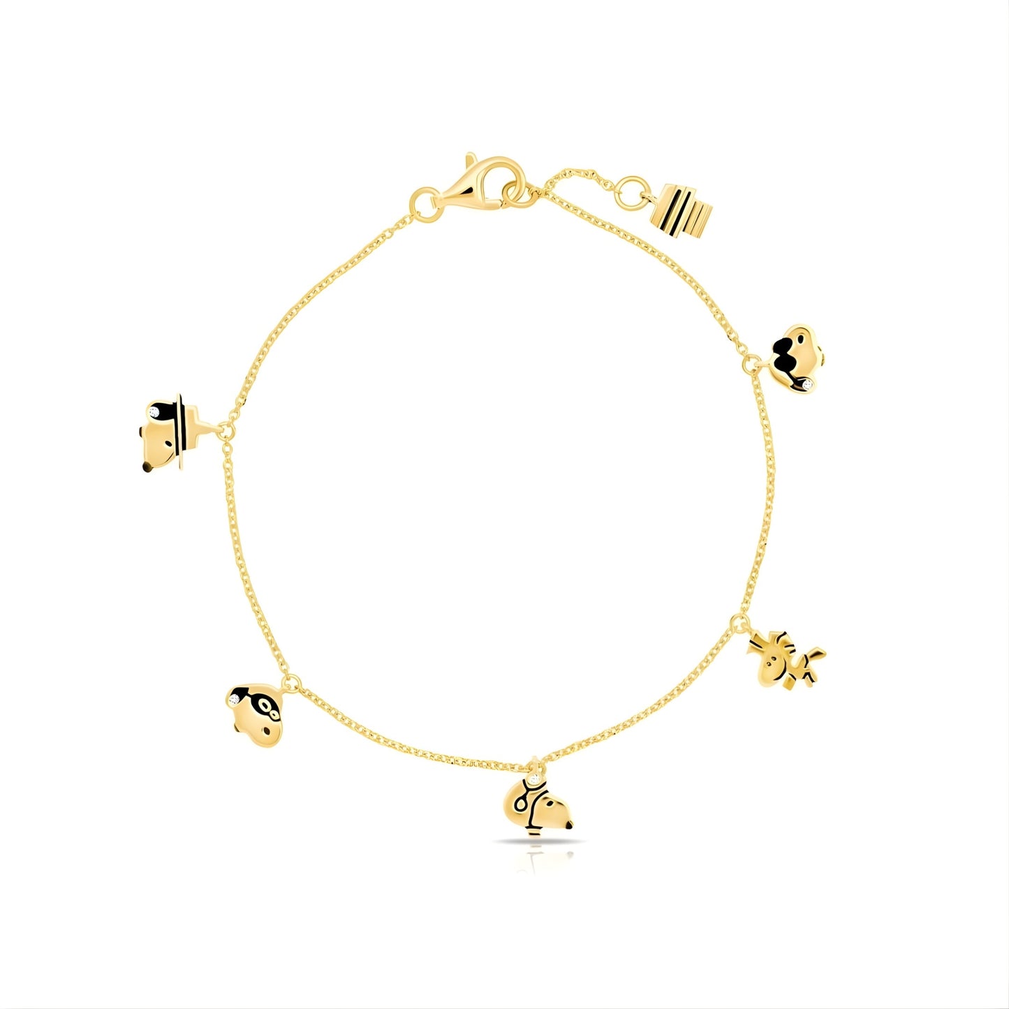 Peanuts x Crislu Snoopy & Woodstock Classic Gold Charm Bracelet
