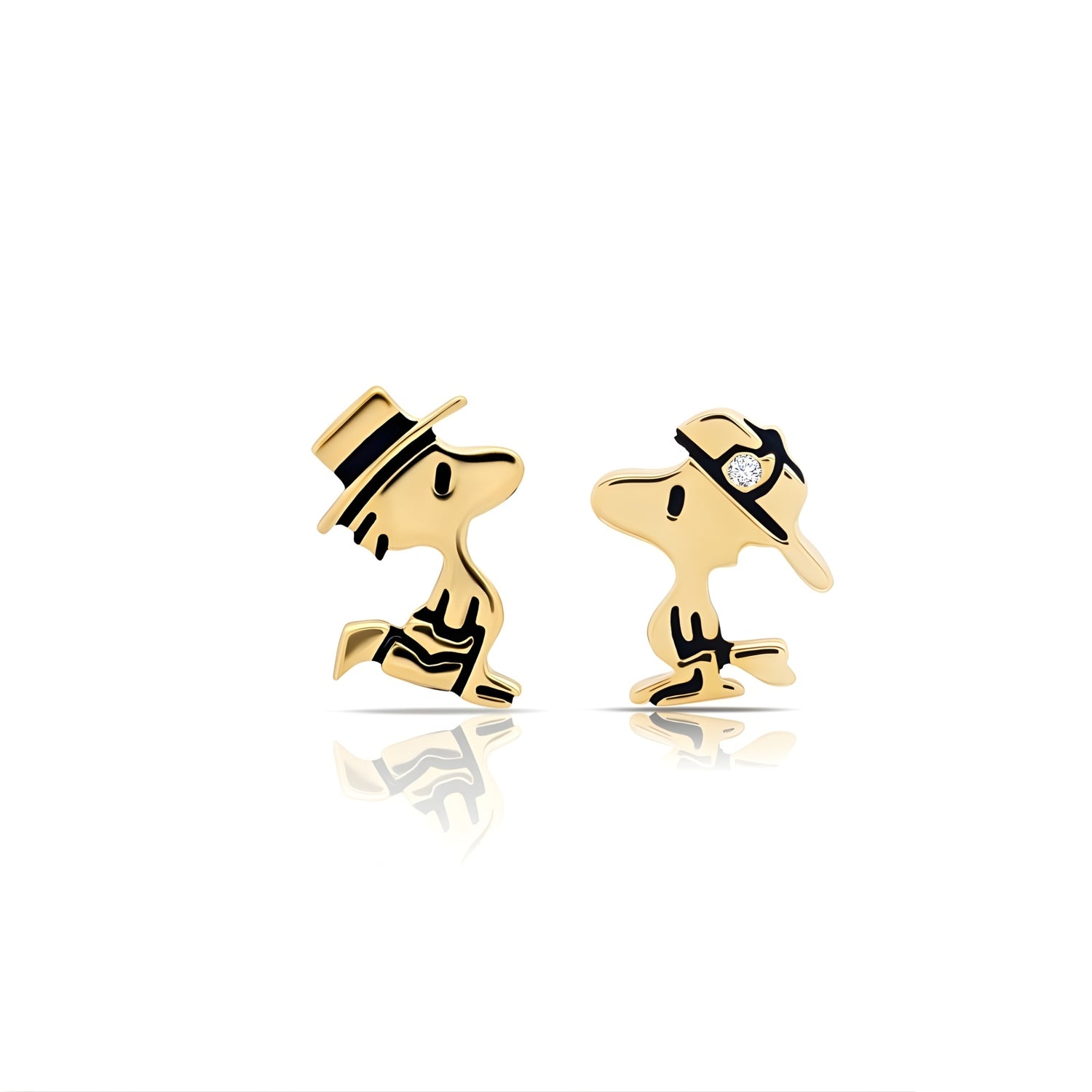 Peanuts x Crislu Woodstock Gold Stud Earrings front view