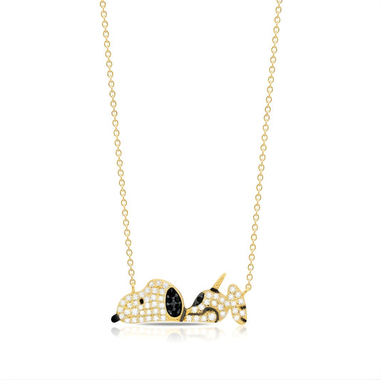 Snoopy laying down gold necklace charm close-up-0