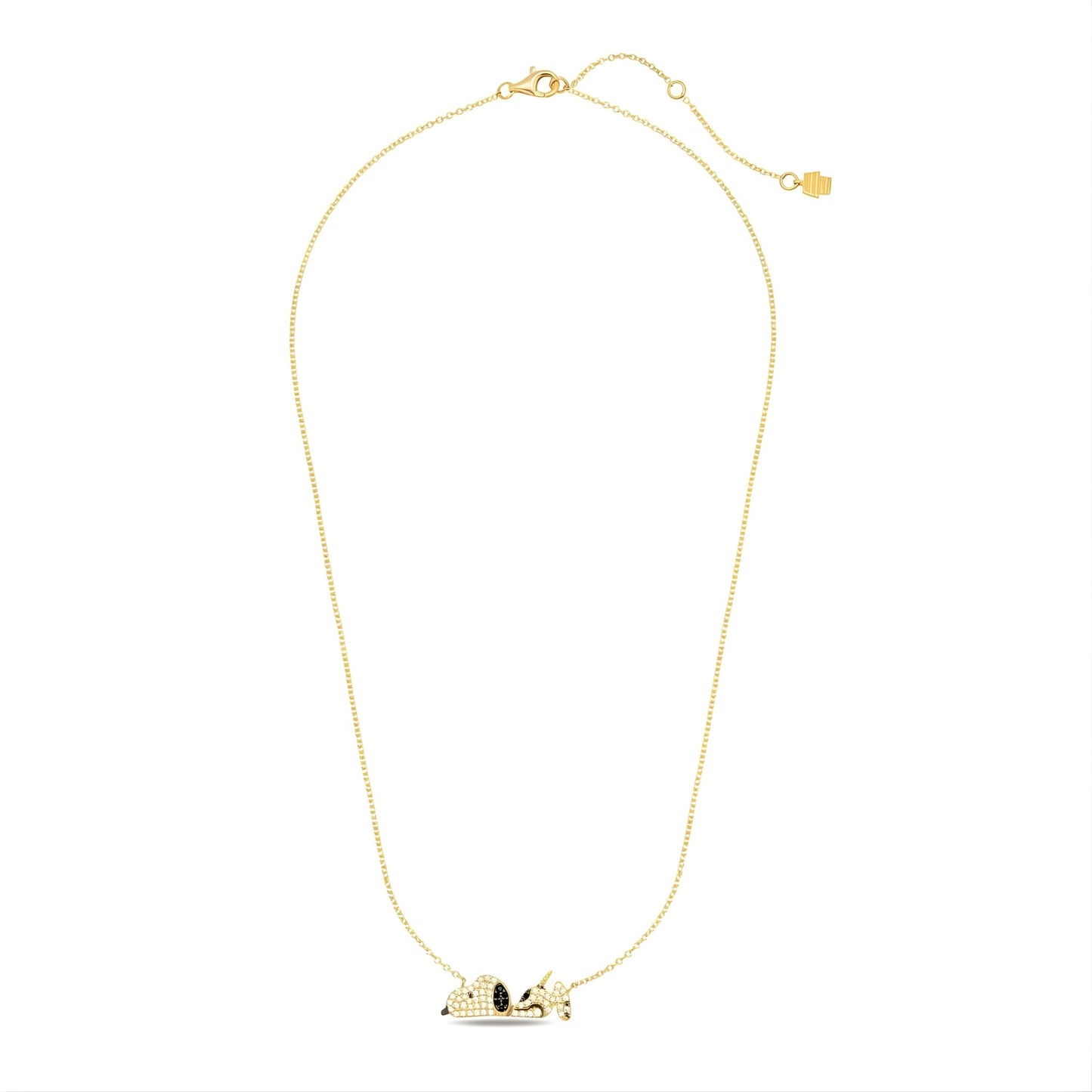Peanuts x Crislu Snoopy necklace on a gold chain
