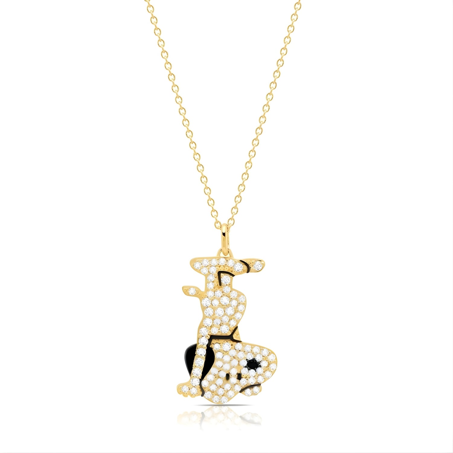 Peanuts x Crislu Snoopy Headstand Pavé Gold Necklace showing crystal details