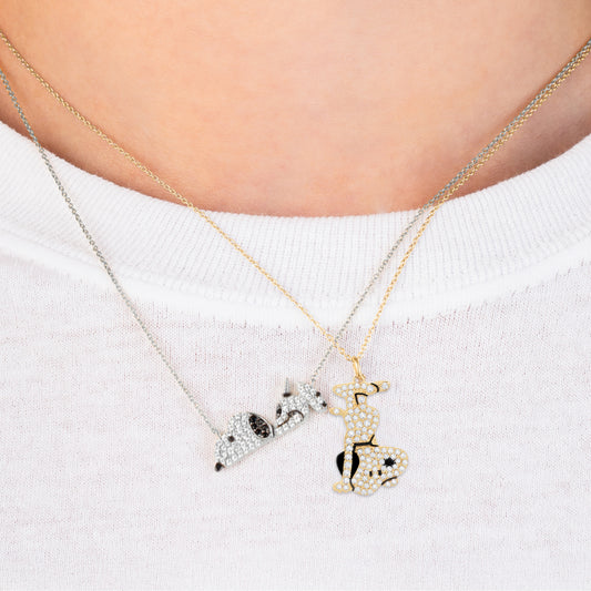 Peanuts x Crislu Snoopy Headstand Pavé Gold Necklace showing crystal details-1