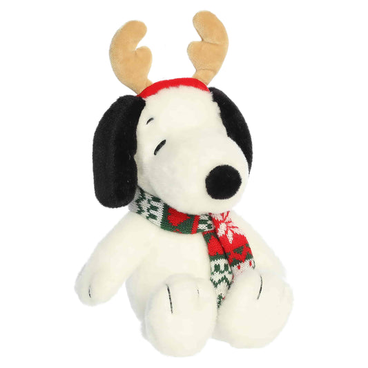 Peanuts Snoopy plush reindeer wearing festive antlers in a front view-2