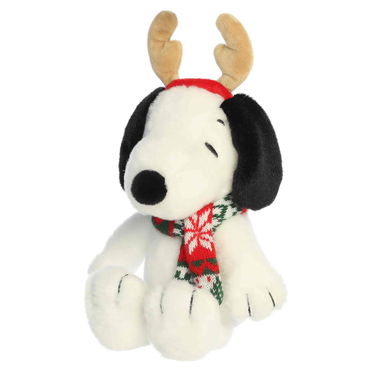 Peanuts Snoopy plush reindeer wearing festive antlers in a front view-4