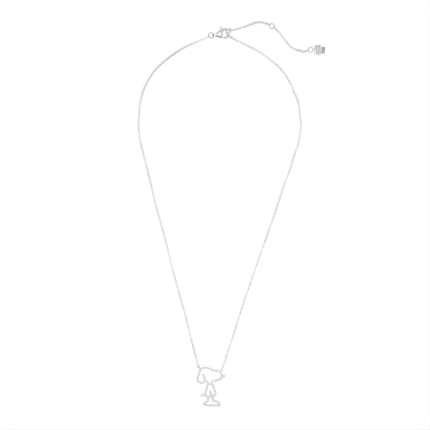 Close up of Snoopy Silhouette Platinum Finished Jewelry