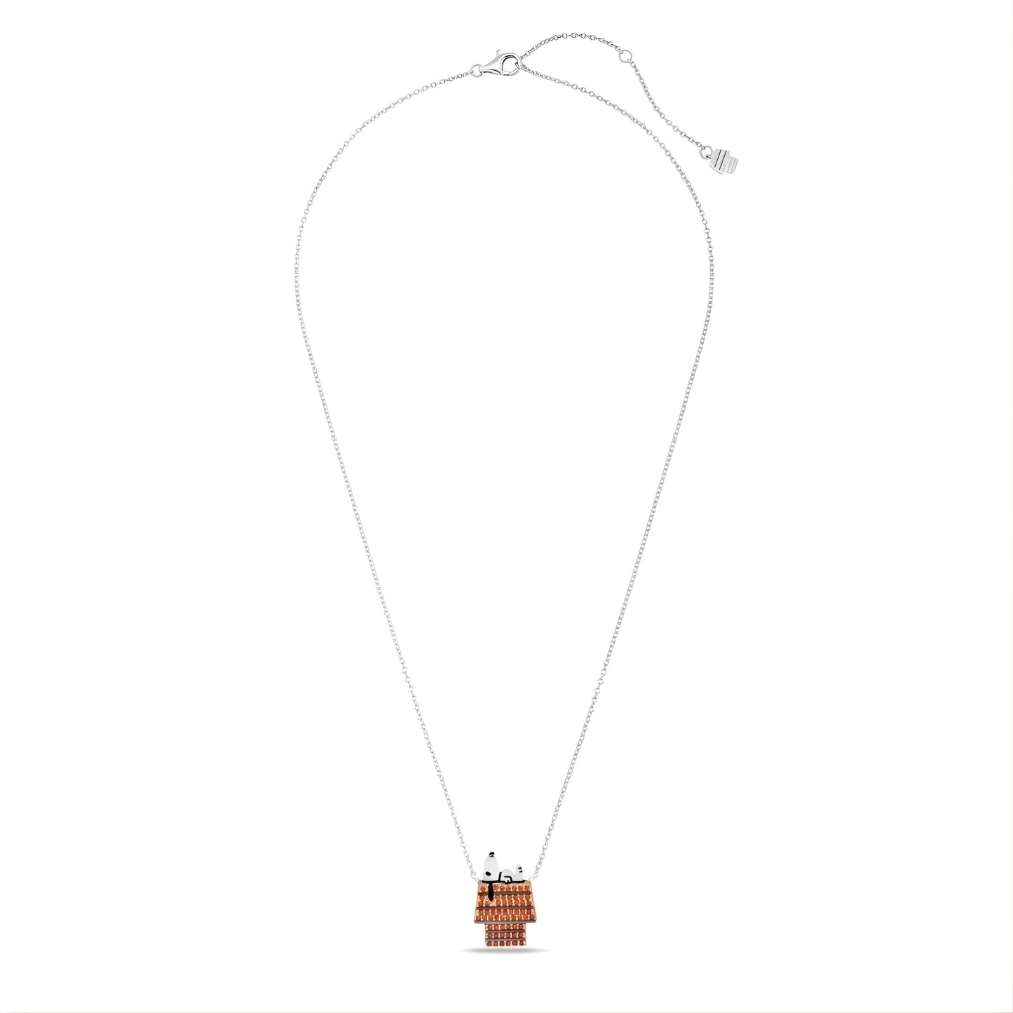 Close up of the handset cubic zirconia on the Snoopy doghouse necklace