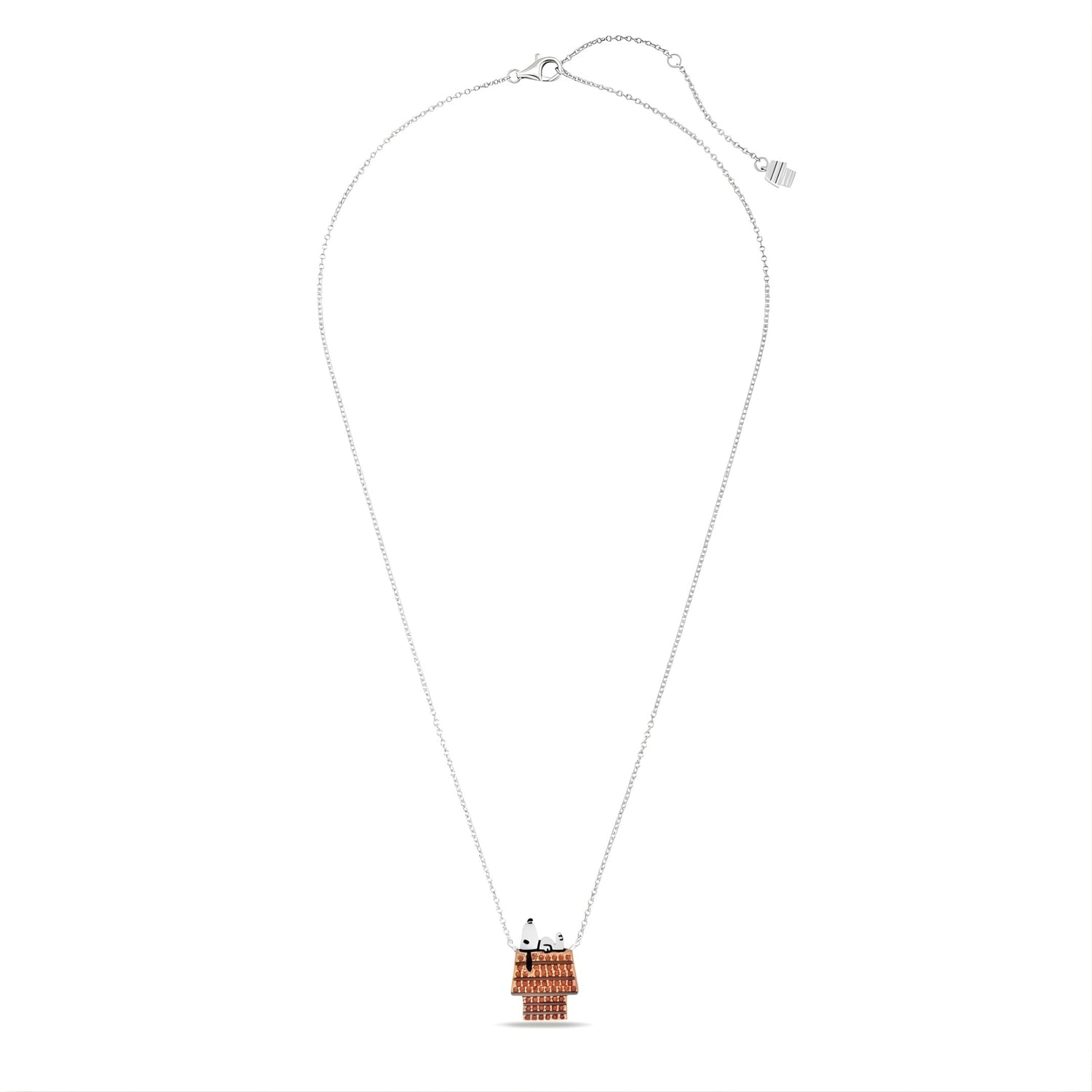 Close up of the handset cubic zirconia on the Snoopy doghouse necklace