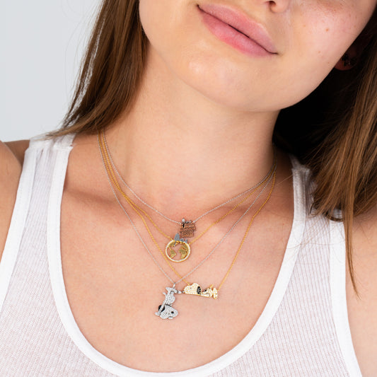 Peanuts x Crislu Snoopy Headstand Pavé Platinum Necklace front view-1