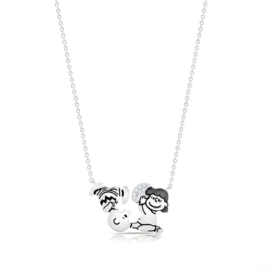 Peanuts x Crislu sterling silver necklace featuring Charlie Brown running toward a football held by Lucy van Pelt.-0
