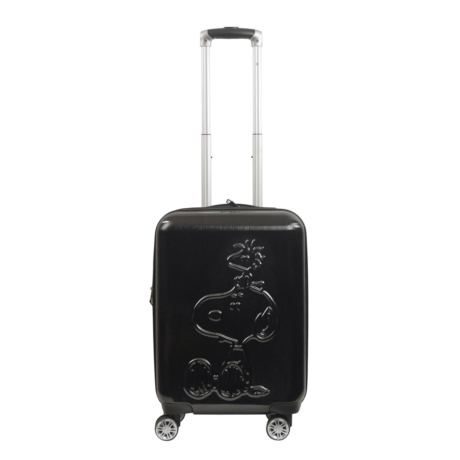 Interior of Peanuts spinner luggage showing polyester lining and compression straps