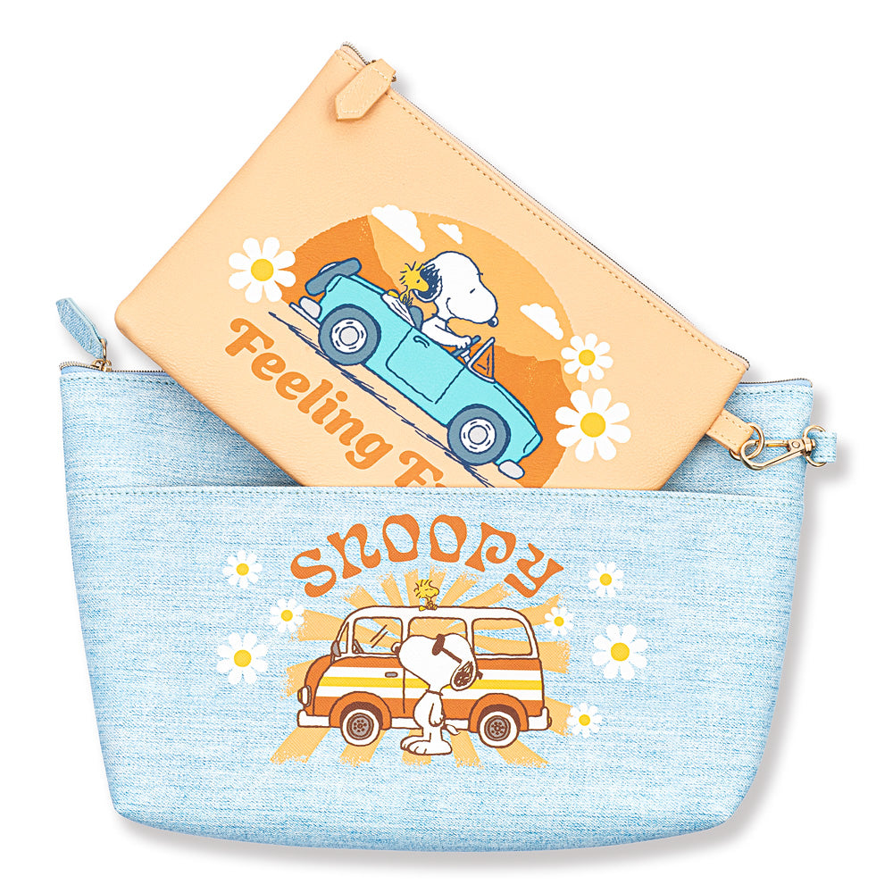 Peanuts Snoopy and Woodstock Road Trip Cosmetic 2 in 1 Bag and Detachable Pouch