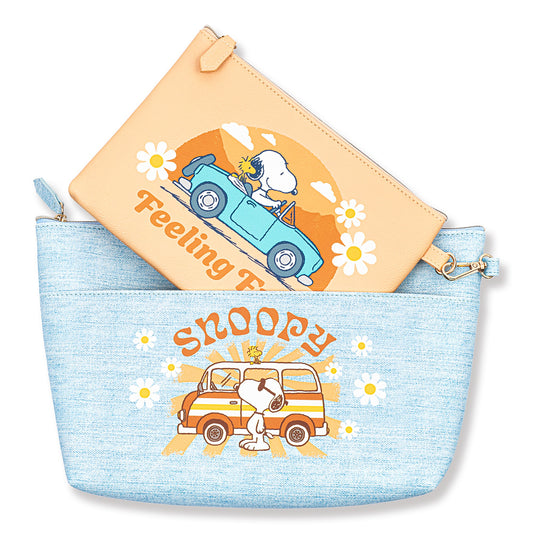 Peanuts Snoopy and Woodstock Road Trip Cosmetic 2 in 1 Bag and Detachable Pouch-0