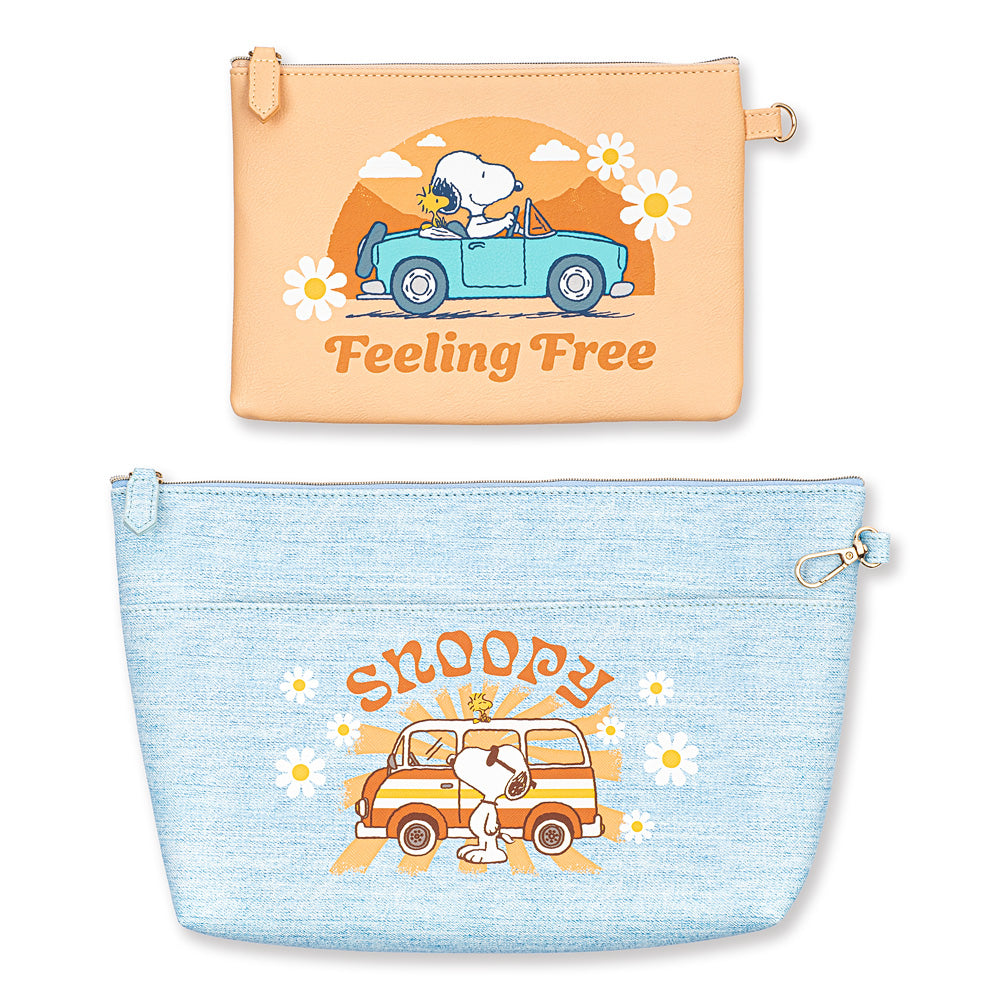 Peanuts Snoopy and Woodstock Road Trip Cosmetic 2 in 1 Bag and Detachable Pouch