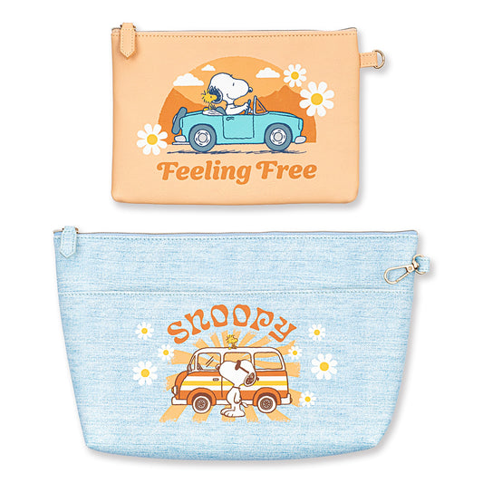 Peanuts Snoopy and Woodstock Road Trip Cosmetic 2 in 1 Bag and Detachable Pouch-1