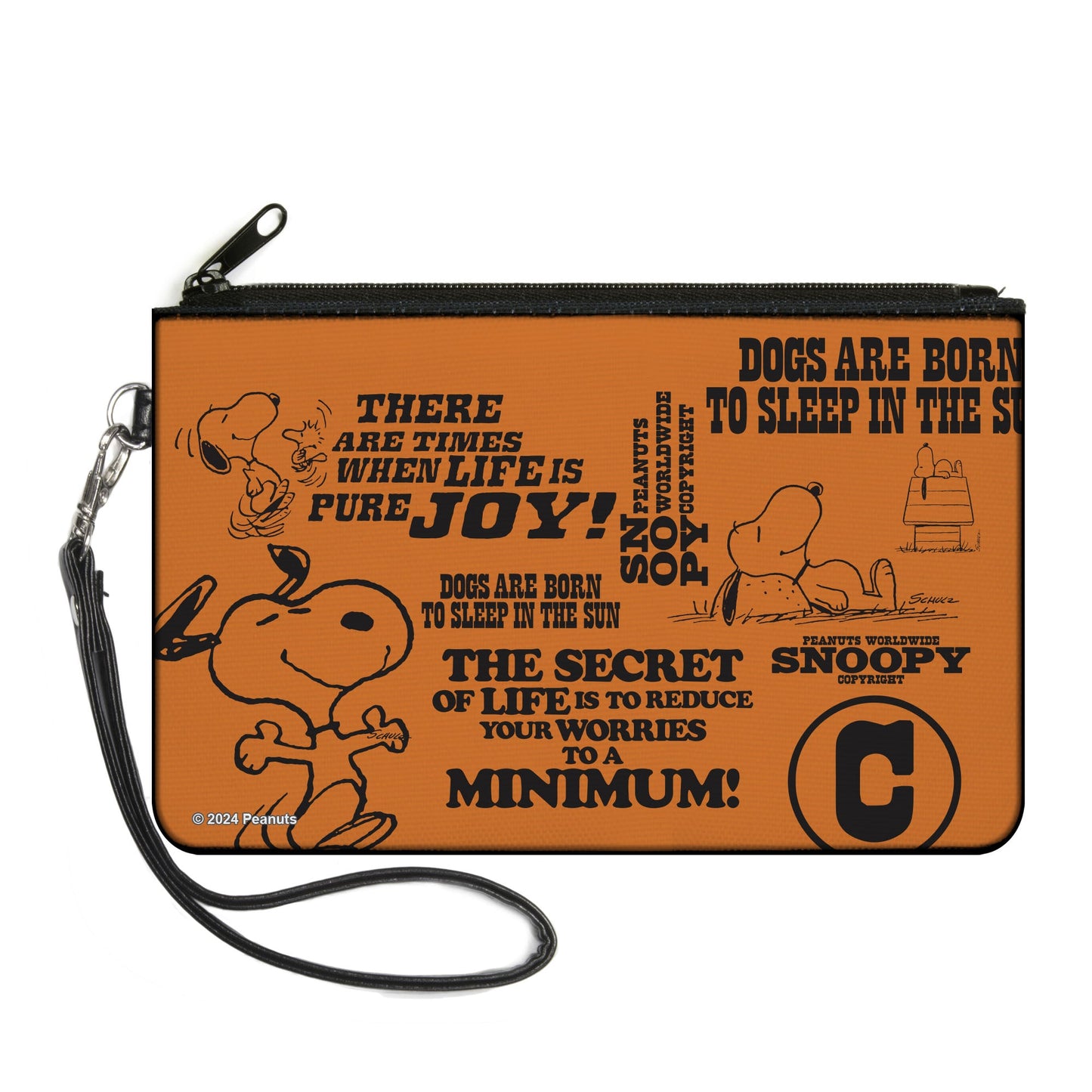 Canvas Zipper Wallet - LARGE - Snoopy Poses and Quotes Collage Orange/Black
