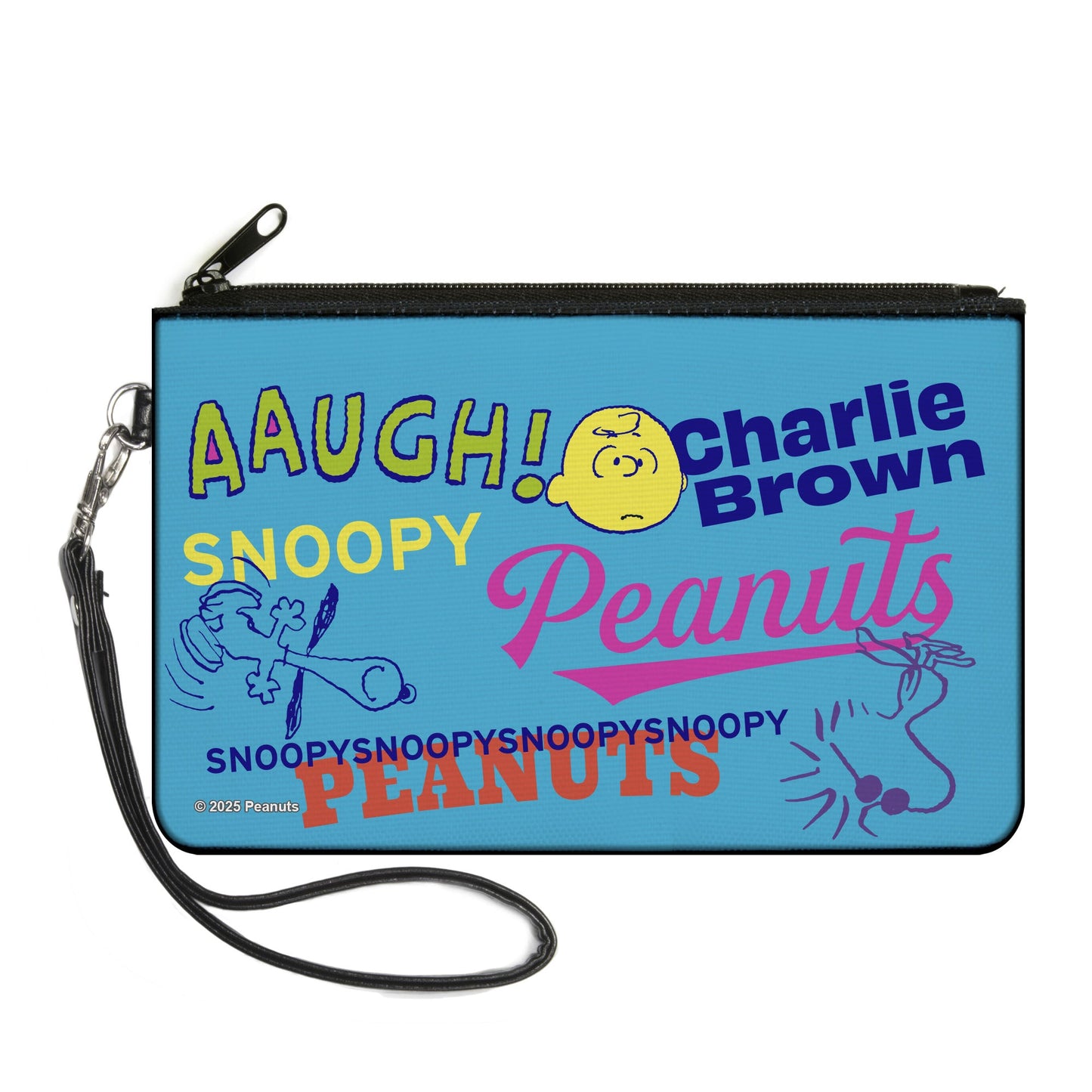 Canvas Zipper Wallet - LARGE - PEANUTS Charlie Brown Snoopy and Woodstock Typography Collage Blue/Multi Color