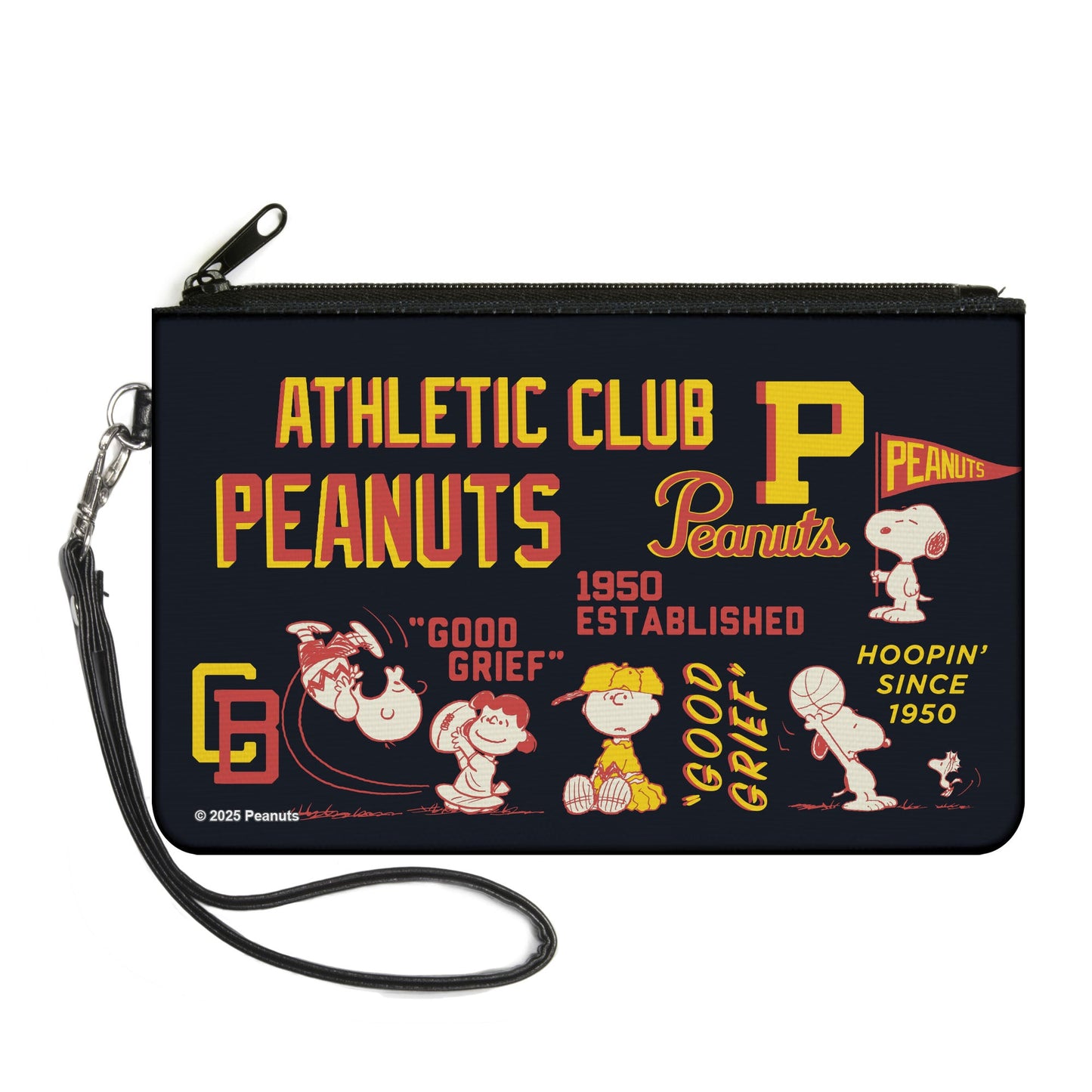 Canvas Zipper Wallet - LARGE - PEANUTS ATHLETIC CLUB Varsity Poses and Quotes Collage Black/Red/Yellow