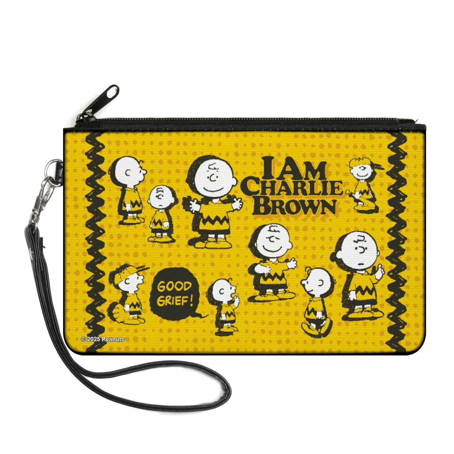 Canvas Zipper Wallet - LARGE - Peanuts I AM CHARLIE BROWN Poses and Zig Zag Stripe Yellows/Black