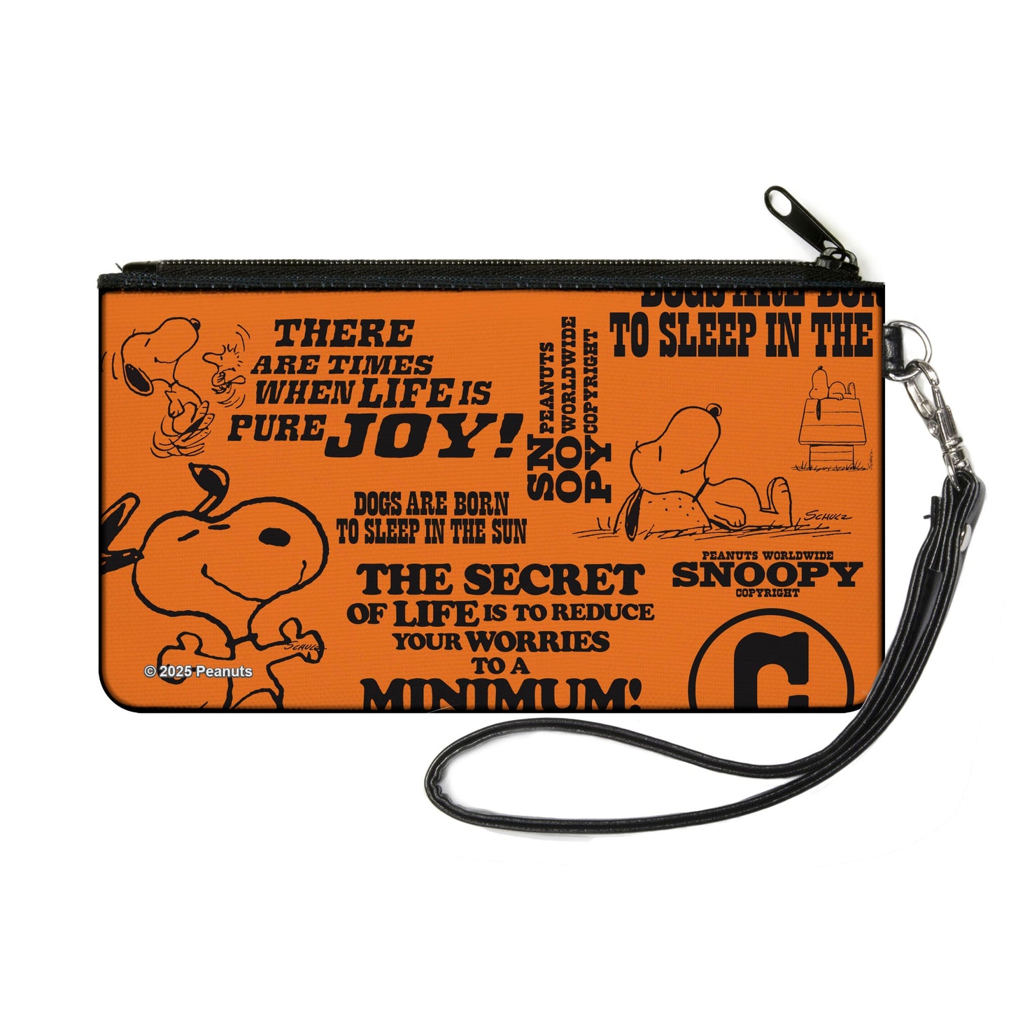 Canvas Zipper Wallet - SMALL - Snoopy Poses and Quotes Collage Orange/Black