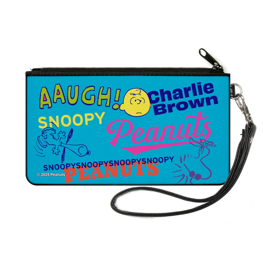 Canvas Zipper Wallet - SMALL - PEANUTS Charlie Brown Snoopy and Woodstock Typography Collage Blue/Multi Color-0
